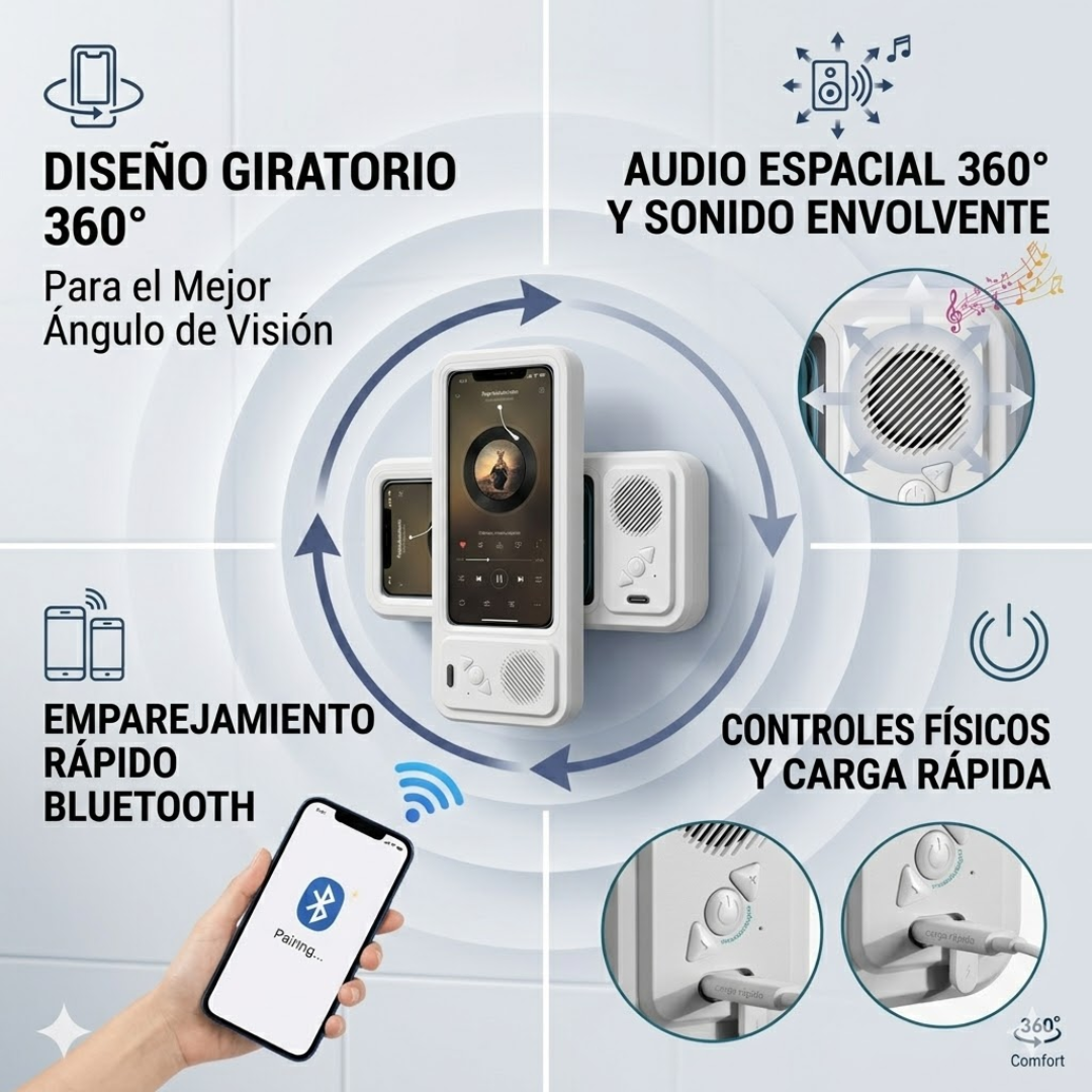 Soporte de Ducha 360° con Bluetooth